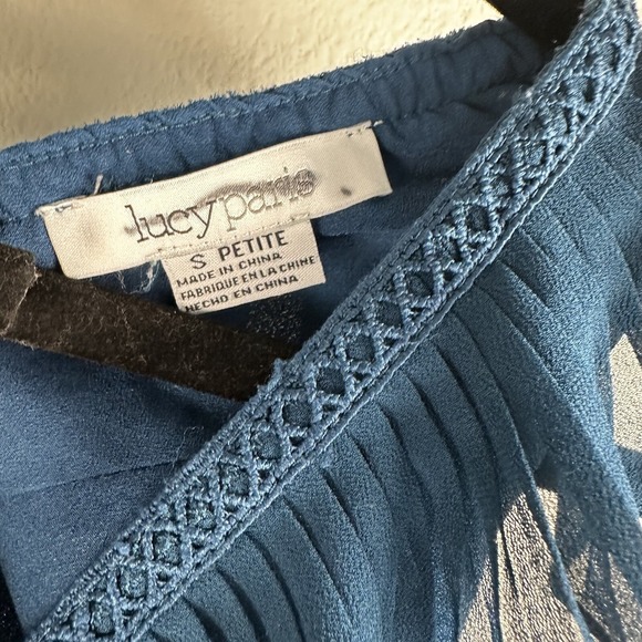 Anthropologie PS Petite Small Pleated Isere Ruffled Blue V-Neck Dress Lucy Paris - Picture 5 of 5